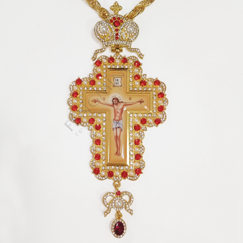 Orthodoxe Borstvinnen Kruis ketting Vergulde Sieraden met Russische type Emaille Bisschop Encolpion Cross voor bisschoppen