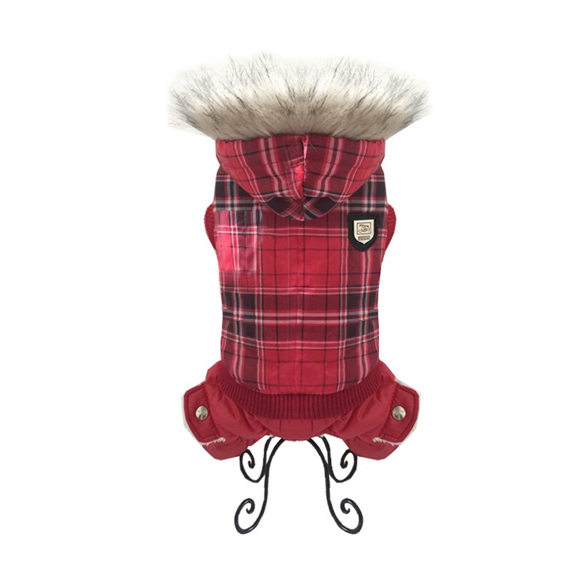 Red Grid Dog Clothes Winter Coat Jacket Hooded Pet Dog Clothes Cotton Warm Pet Jacket Thickness Dog Clothing