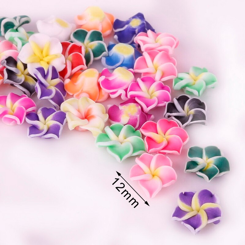 Lovly 10 stk/parti blandingsfarver keramiske blomster perler polymer ler flad rygperler til smykker diy tilbehør
