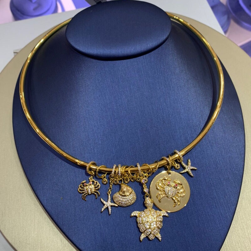 UMGODLY Gold Color Sea Creatures Choker Necklace with Charm Crab Turtle Shell Star Zircon for Women Jewelry