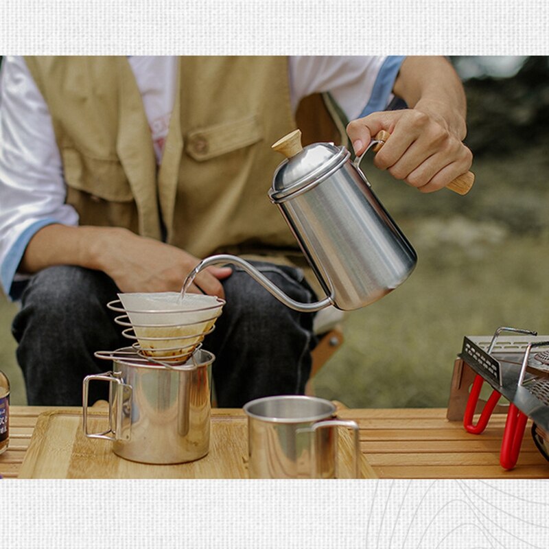 650Ml Roestvrij Staal Koffie Waterkoker Zwanenhals Cafe Pot Tuit Theepot Met Ketel Deksel Giet-Over Drip Ketel zwaan Hals
