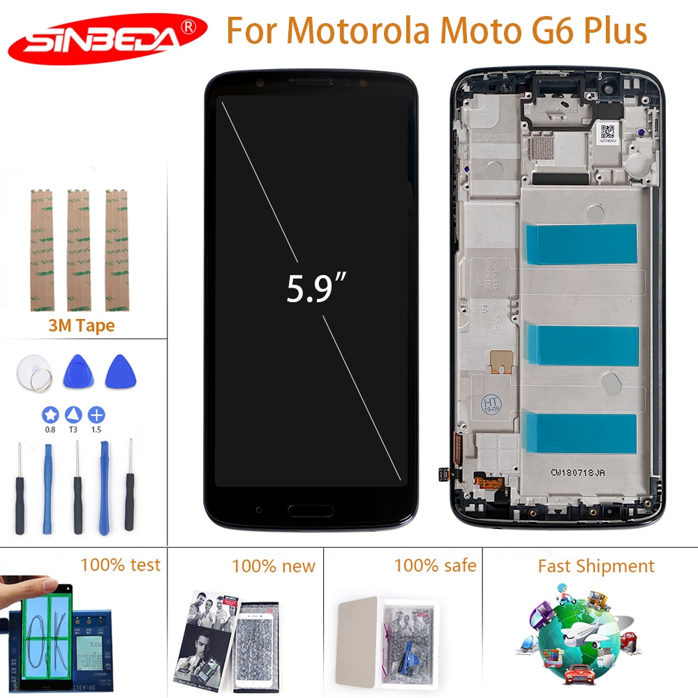 Originele 5.9 "Display Voor Motorola Moto G6 Plus Lcd Touch Screen Digitizer Met Frame Voor Moto G6 Plus Display vervanging XT1926