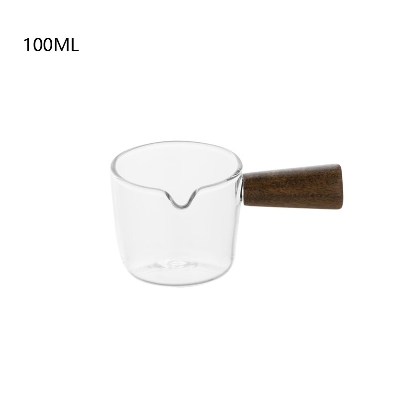 Cute Glass Milk Jug Mini Wooden Handle for Coffee Bread Milk Jug Steak Sauce Bucket Honey Cup Seasoning Small Dish: 100ml