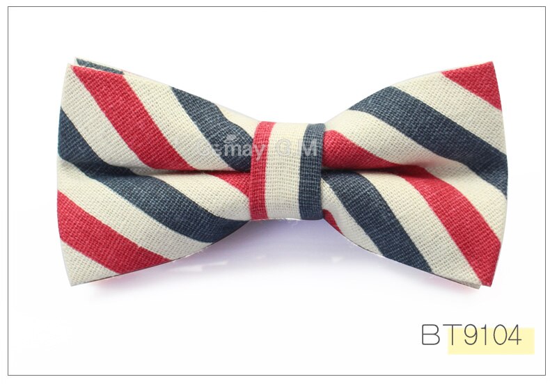 Men Striped Bowtie Casual Neckwear Adjustable Mens Bow Tie for wedding England Style Adult Linen Ties: BT9104