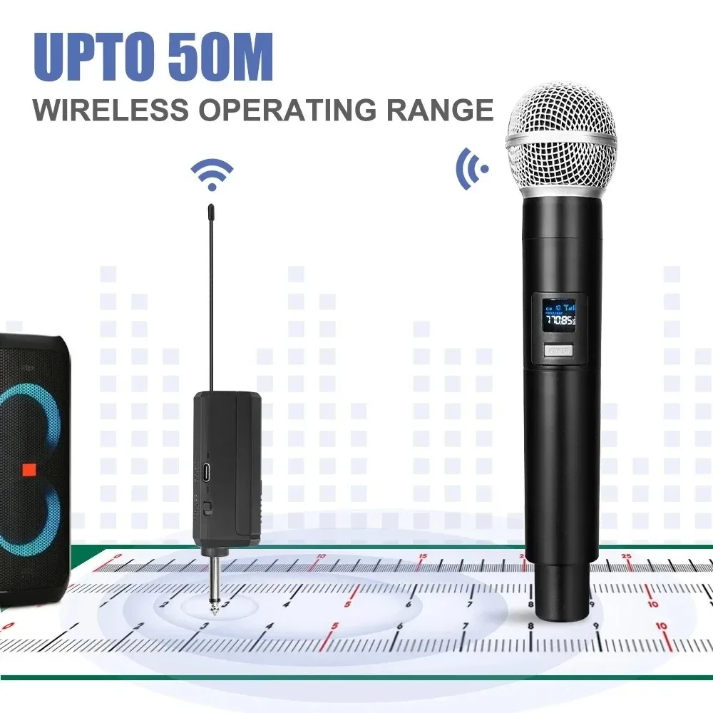 Mikrofon bezprzewodowy 2.4G UHF akumulatorowy mikrofon ręczny Karaoke zestawy wielomikrofonowe na imprezę na żywo spotkanie kościelne