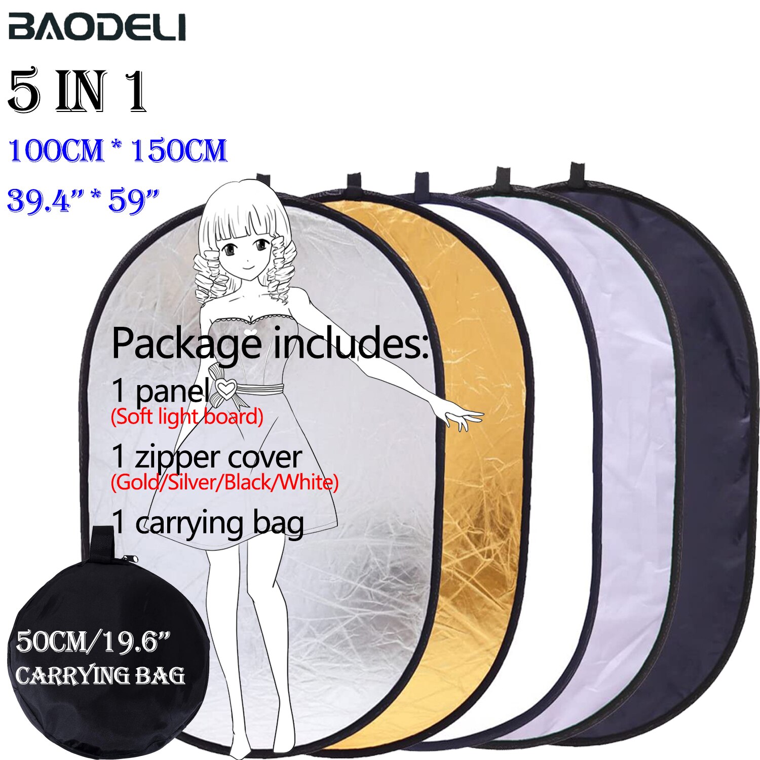 90x120cm 5 in 1 Portable Collapsible Light Oval Photography Reflector for Studio Multi Photo Outdoor studio reflector