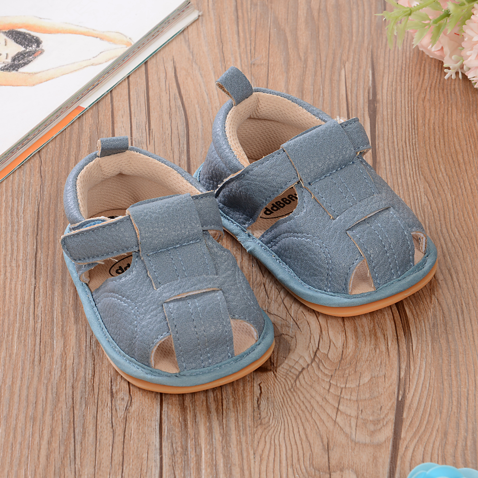 Sandales unisexes pour bébés, chaussures de premiers pas pour garçons et filles, chaussures romaines à semelle souple, couleur unie