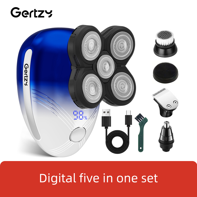 Rasoir électrique 5 en 1 pour hommes avec 5 lames rotatives, chargement USB, ensemble de beauté personnel multifonctionnel: Bleu