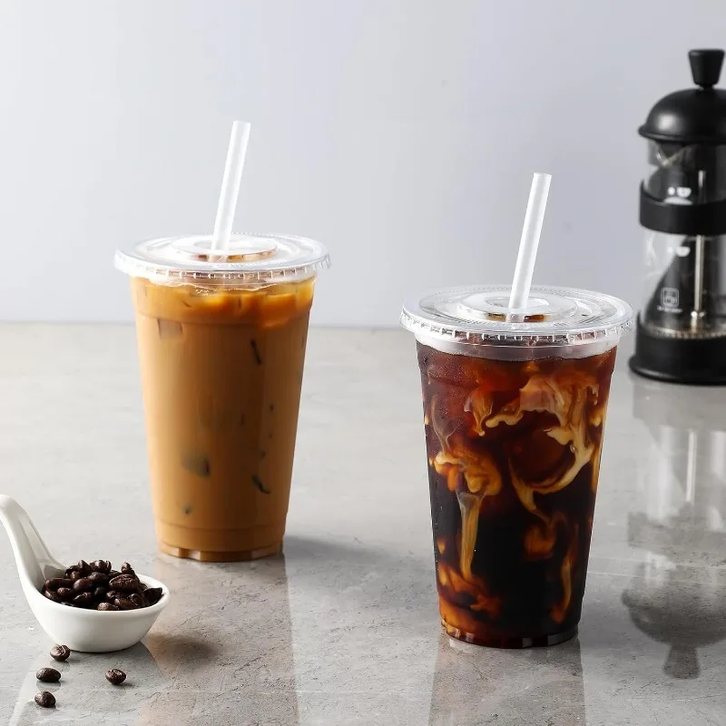 Plastikkrus med låg, klare engangskrus, perfekt til bryllupper, fødselsdagsfester, camping, kaffe, milkshake, kolde drikkevarer