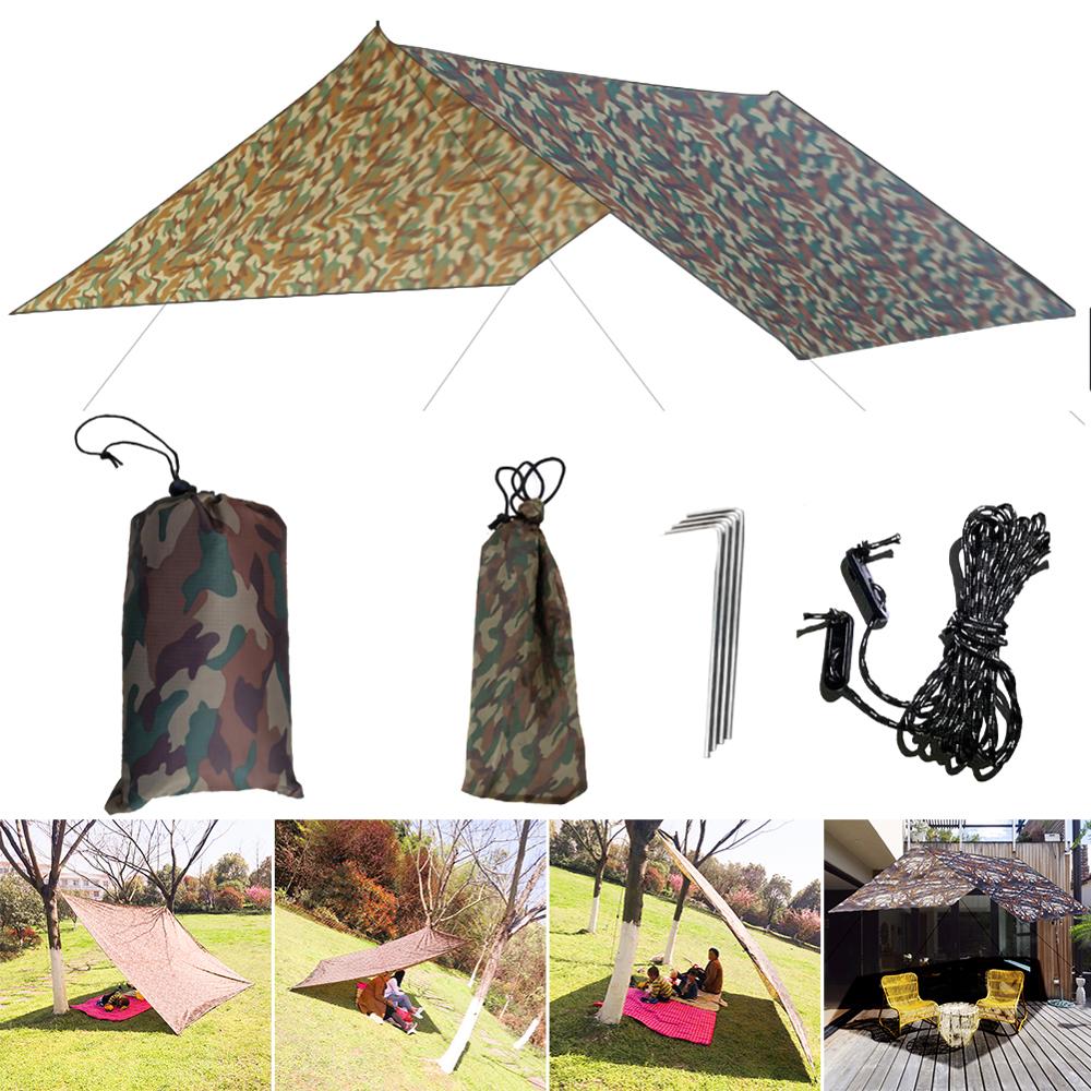 3x3M Camouflage Sun Shelter Awning Tent Tarp Outdoor Camping Rain Fly Anti UV Beach Tent Shade Camping Sunshade Canopy: Army Green