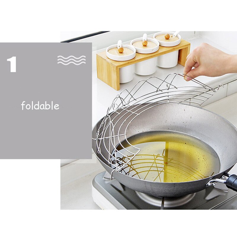 Multi-Function Frying Oil Filter Rack Stainless Steel Semicircle Steaming Drain Oil Holder Kitchen Cooking Foldable Gadgets