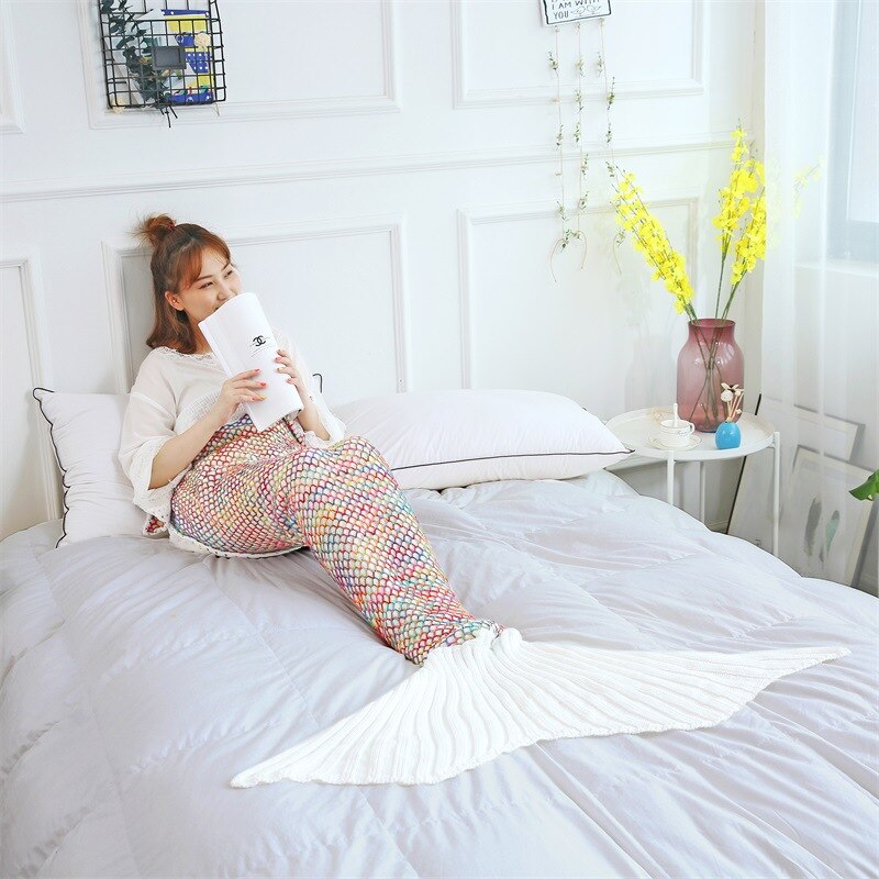 Plaid Mermaid Deken Kasjmier Handel Mermaid Garen Gebreide Deken Wol Mermaid Tail Deken Winter Sofa Deken Sofa Sleepin: 6 / 140x70cm