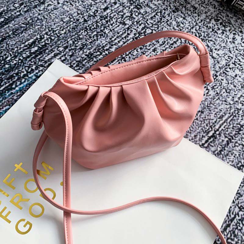 Cloud-wrapped Soft PU Leather Small Bag Shoulder Slant Dumpling Bag Handbag Day Clutches bags Messenger Crossbody Bag: Pink