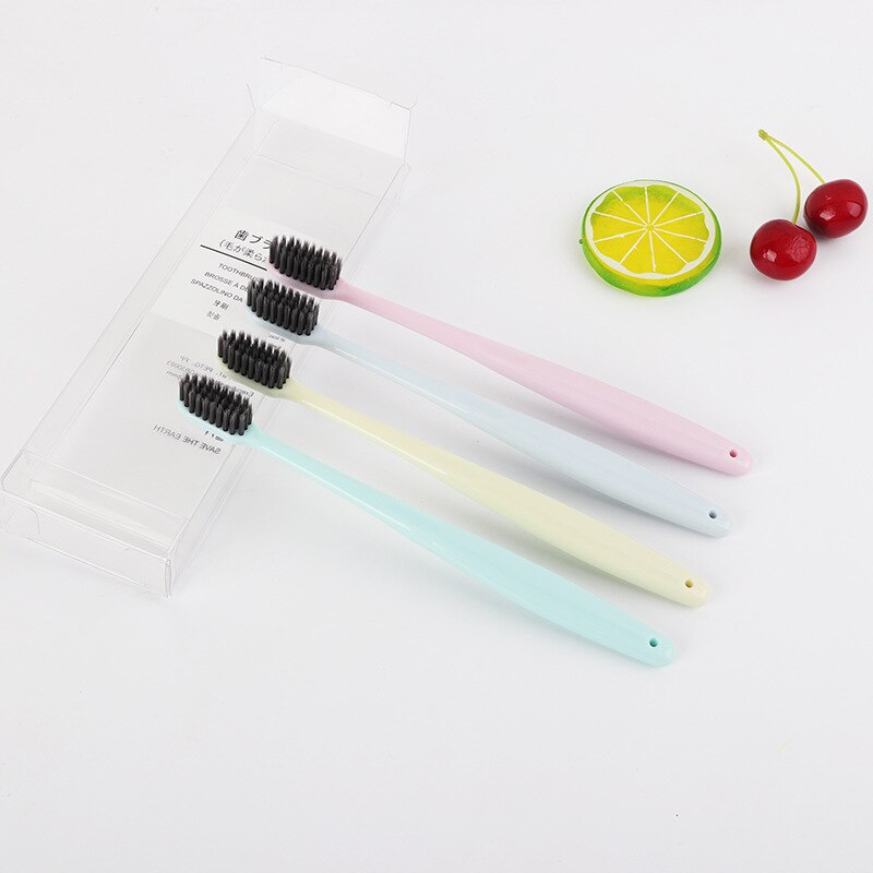 4 stuks vier bamboe houtskool tandenborstels zonder afdrukken hetzelfde Japanse vlakte goed product Super fijne zachte haar tandenborstel