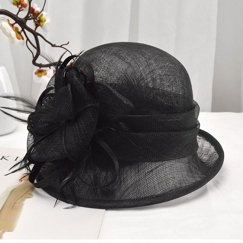 Women Chic Fascinator Hat Cocktail Party Fedora Hat Headwear Bride Wedding Hair Accessories Lady Church Sinamay Hats: Black