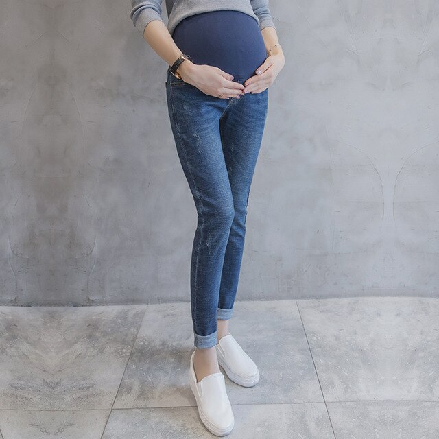 Elastic Waist Belly Denim Maternity Jeans Suit for Four Season Wear Pencil Trousers Clothes for Pregnant Women Pregnancy: XXL