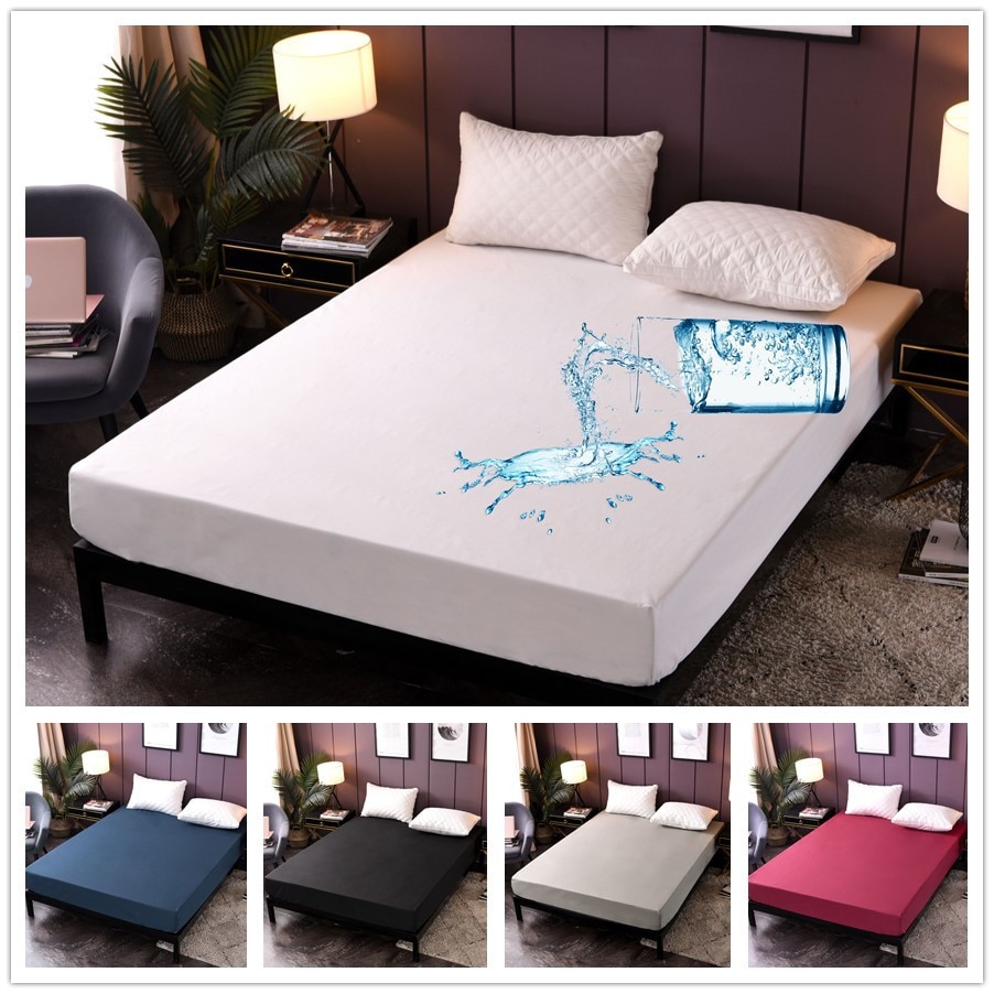 Waterproof Mattress Cover Anti-mite Hypoallergenic Fitted Sheet Solid Color Breathable Mattress Protector Queen King Size
