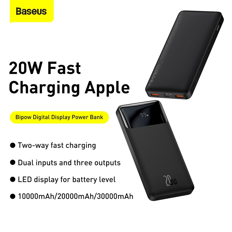 Baseus-Batería Externa de carga rápida para teléfono, Powerbank de 20000mAh, PD, 20W, para iPhone 12 y Xiaomi
