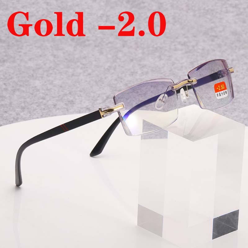 -1 -1.5 -2 -2.5 -3 -3.5 -4 Finished Myopia Glasses Anti Blue Light Rimless Eyeglasses Gold&Gray Frame Short Sighted Eyewear: Gold -2.0