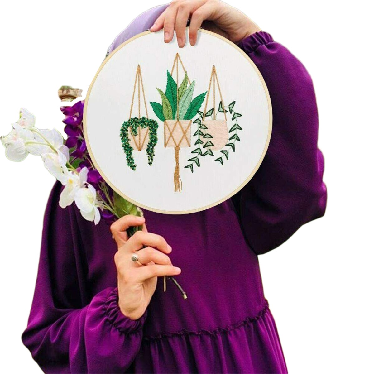 Diy stämplad broderi startpaket broderiduk färg trådar verktygssats: A