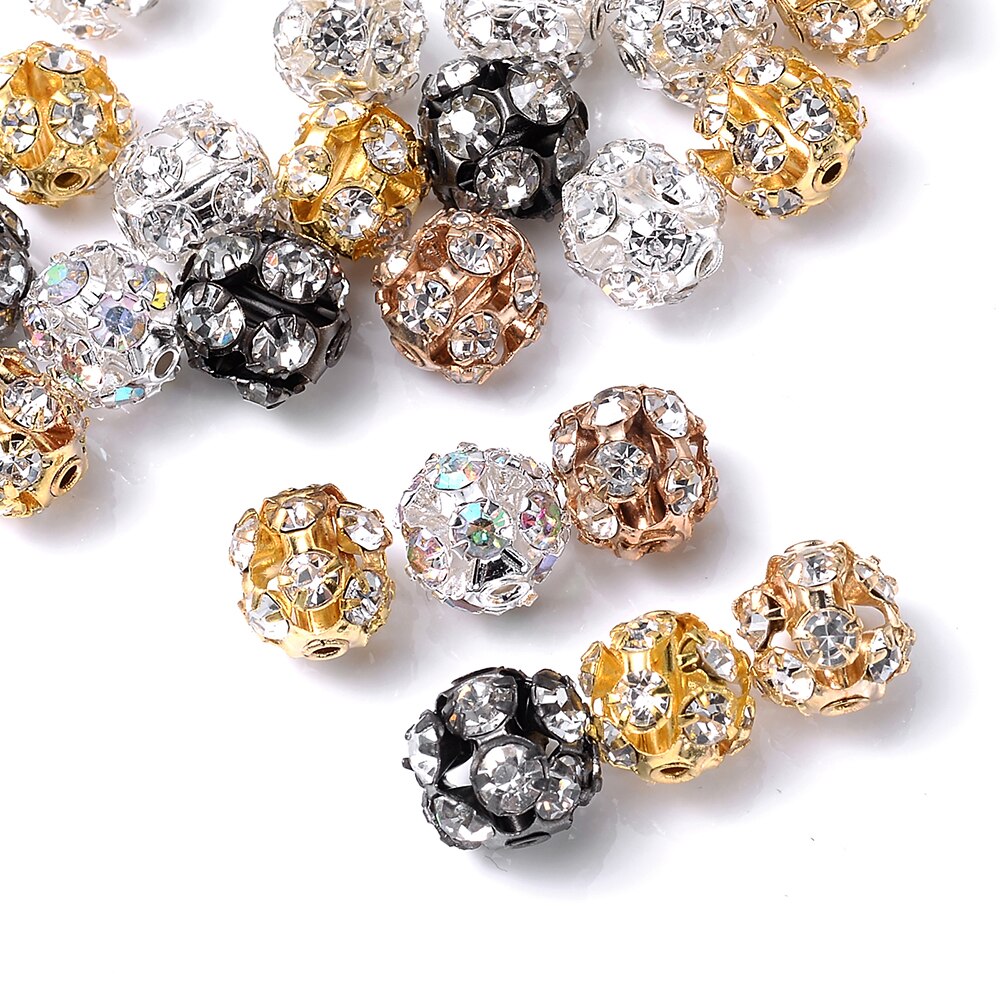 30 sztuk/partia Rhinestone Ball kształt luźne Spacer koraliki do tworzenia biżuterii metalowe kryształowe koraliki rzemiosła DIY akcesoria 6/8/10mm