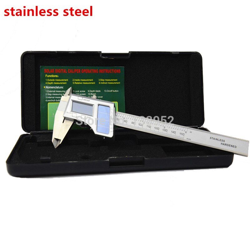 150mm 0.01mm Stainless Steel Solar Digital Caliper Solar Power Carbon Fiber Electronic Vernier Gauge Micrometer: stainless 0.01mm