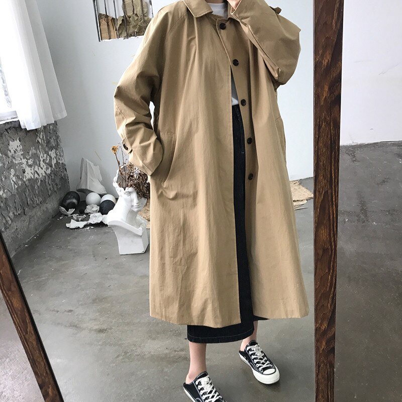Alien Kitty Women Long Trench Coat Female Solid Khaki Cardigan Straight Windbreaker Manteau Femme Hiver