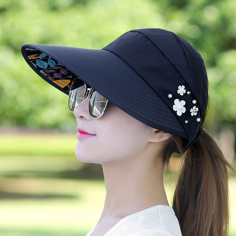 Gorras de protección solar plegables para exteriores, sombrero de playa para mujer, sombrero de playa, visores casuales Anti-UV con protección UV: Azul