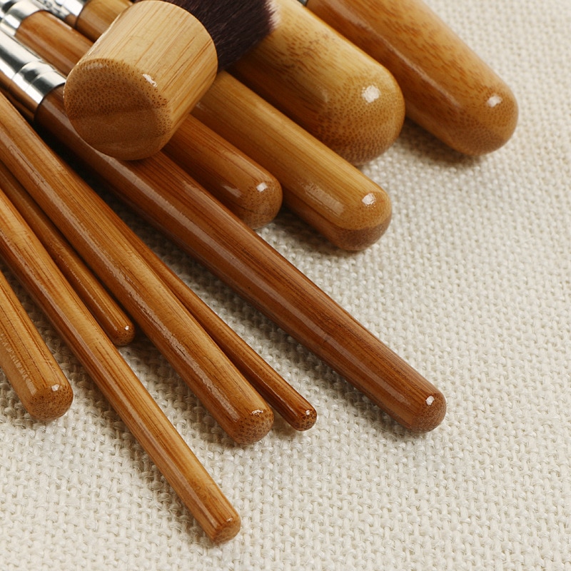 Juego de brochas de maquillaje con mango de bambú Natural, , mezcla de base, cosmética, con bolsa de algodón, 11 Uds.,