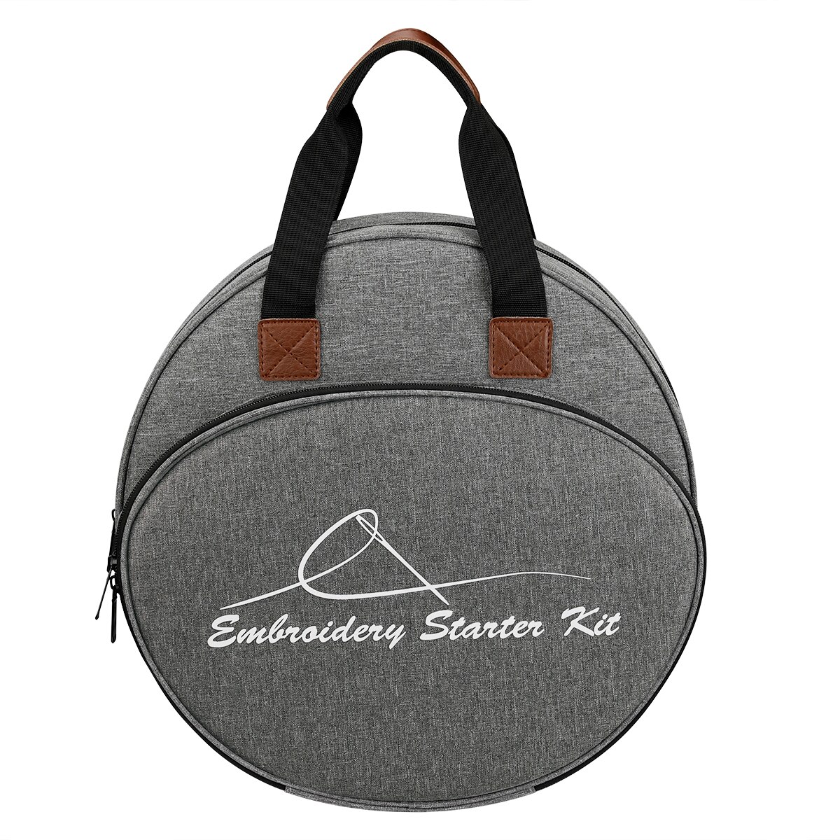 Bolsa de pano oxford cinza redonda para bordado, bolsa de armazenamento para linha de bordar, 1 peça