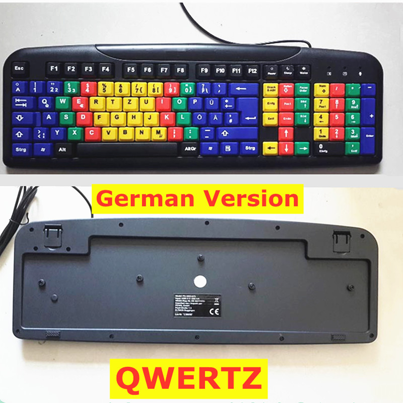 For Students Learn Old Man Style Usb Wired Keyboard With Large Yellow Letters 104 Keys Full Size Keyboard English German Version: Gold