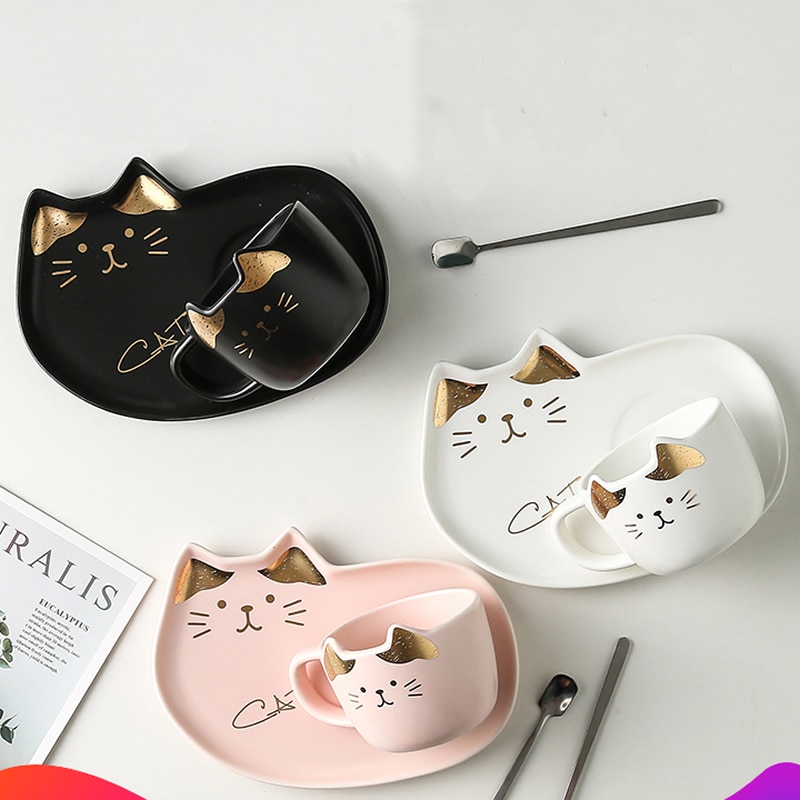 Bonito dos desenhos animados gato cerâmica xícara de café simples diversão tarde xícara de chá placa