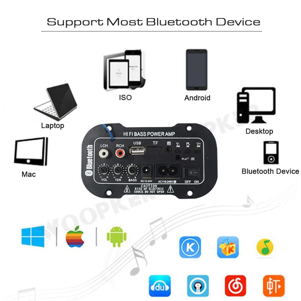 Woopker Speaker Amplifier Board DIY Digital Bluetooth Amplifiers Module AUX TF Card USB 25-30W Speaker 110V 220V 12V 24V