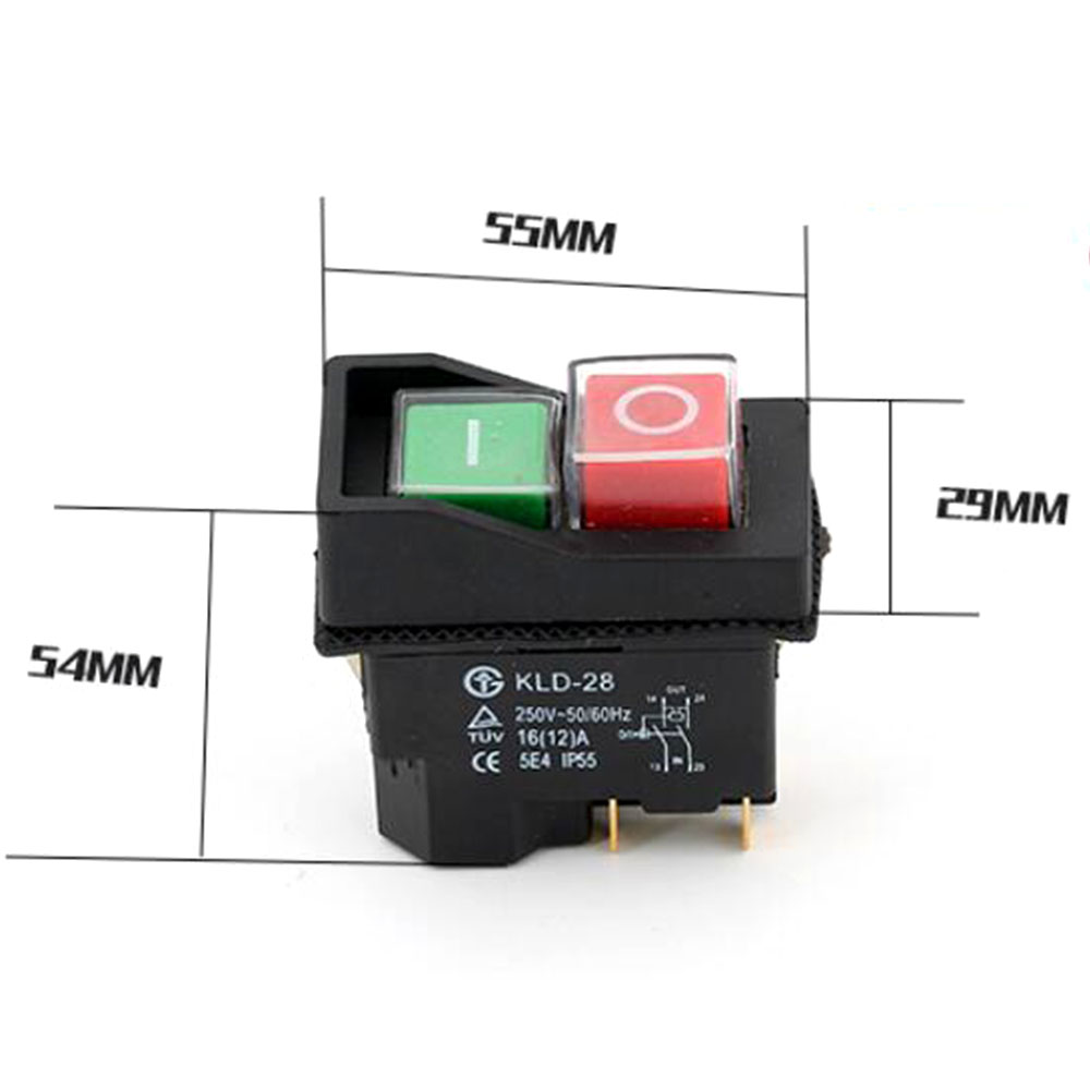 Wasserdichter IP55-Druckknopf-elektromagnetischer Schalter, 4-polig, AC250 V, 16 A, magnetischer Starter, Elektrowerkzeug, Sicherheitsschalter für Werkzeugmaschinen