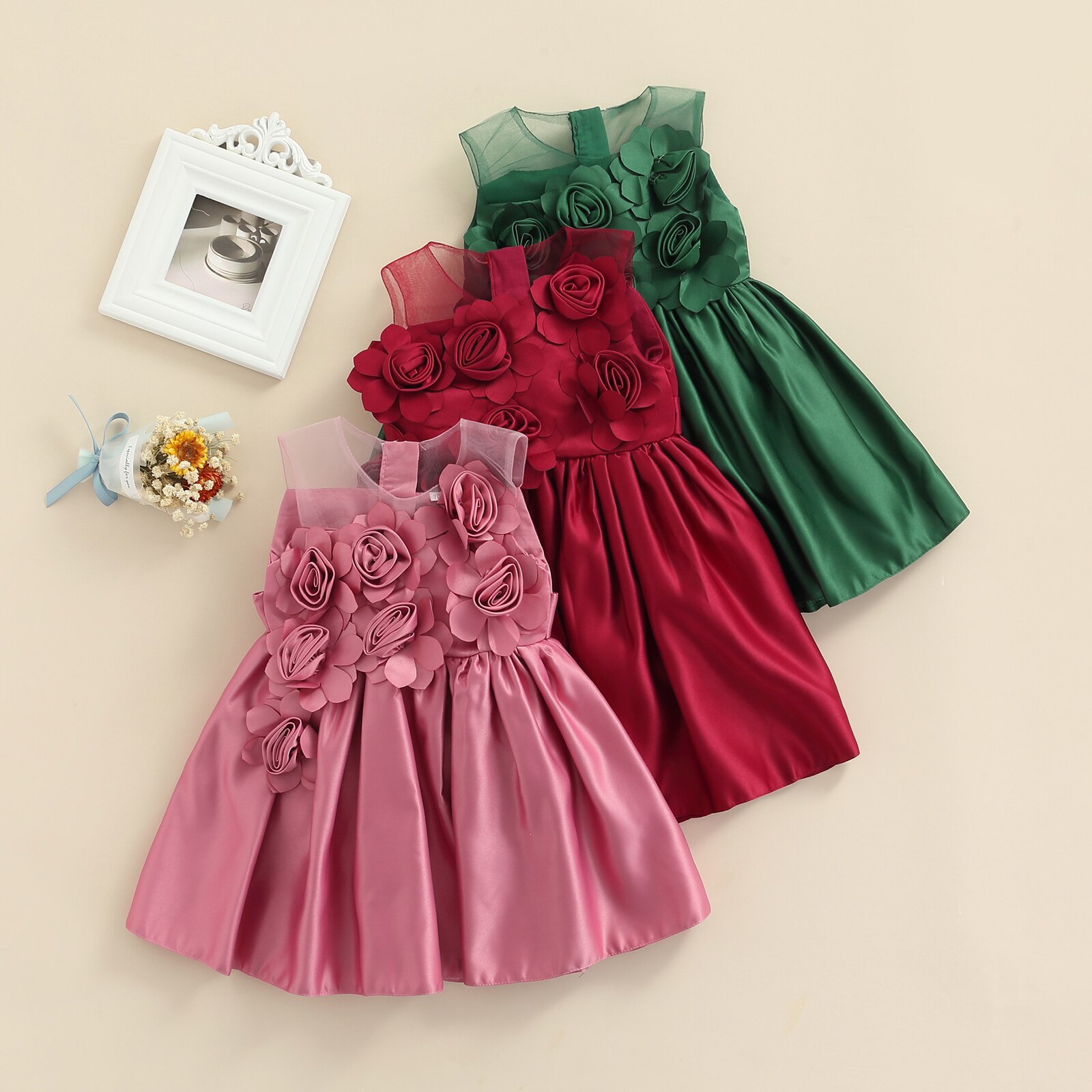 Rose Bloem Prinses Jurk Voor Meisjes 6-24M Baby Zomer Avondjurken Bruidsmeisje Trouwjurk Tutu Jurk Voor Jaar 2022