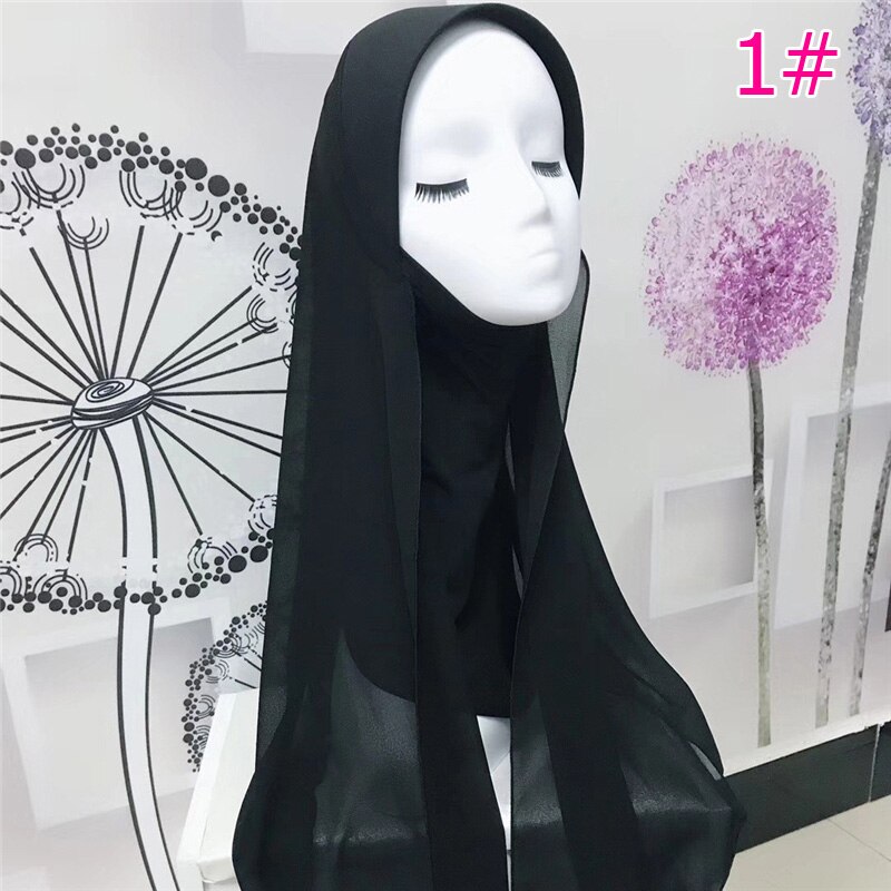 1-pack Women's Plain Pearl Chiffon Soft Hijab Arabian Casual Long Scarf