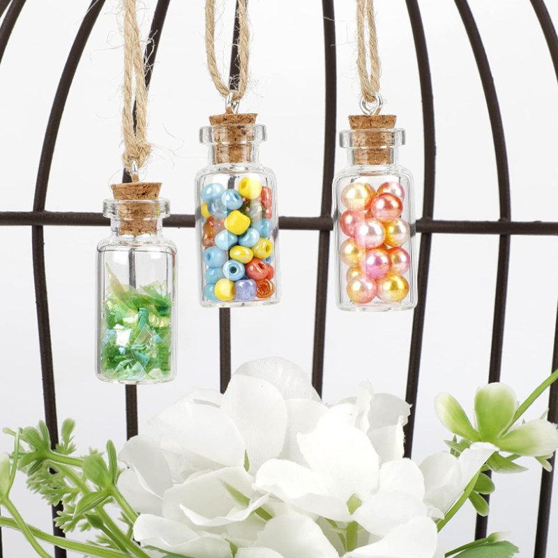 5-10 pezzi piccoli mini barattoli di bottiglie di vetro con tappi di sughero, 100 viti a occhiello e 1 ottavino imbuti creazione di gioielli fai da te