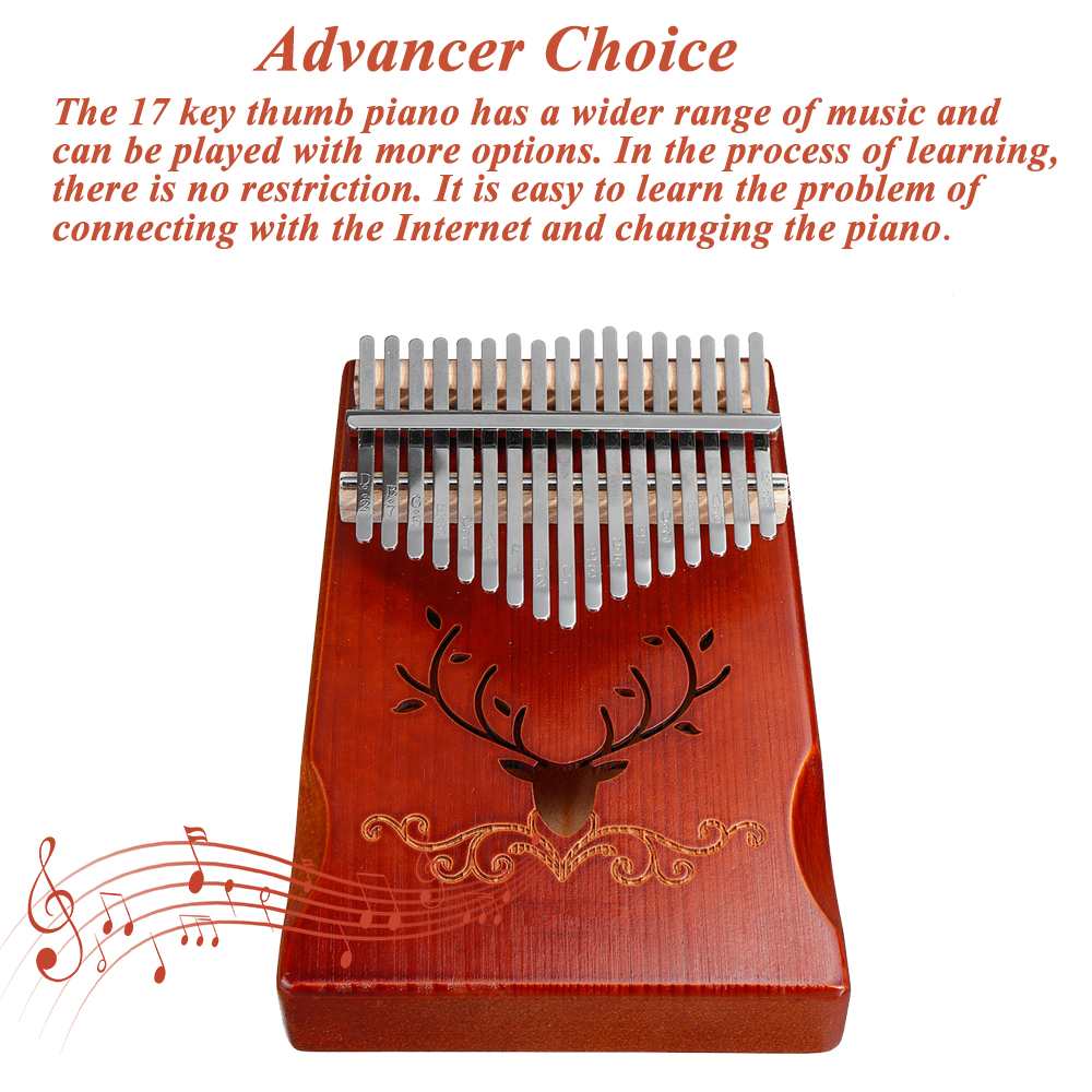 17 Keys Pinetree Wood Mahogany Body Thumb Piano Musical Instrument With Learning Book Tune Hammer for beginner