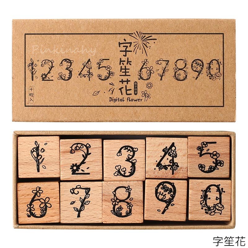 Vintage basic nummer stempel sæt planlægger træ stempel planner træ gummi stempel gør det selv scrapbog kort dekoration prægning: 1