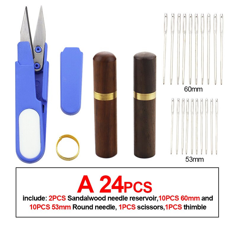 DIY leather sewing needle knitting flower needle household stainless steel hand sewing needle embroidery tool leather sewing set: A 24PCS