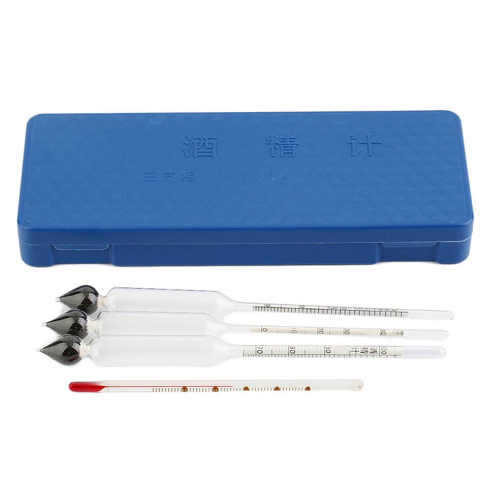 3PCS Alcohol Concentration Meter Wine Meter Tester 0 Up To 100% With Thermometer For Wine Vodka Whiskey Alcohol Meter Measuring