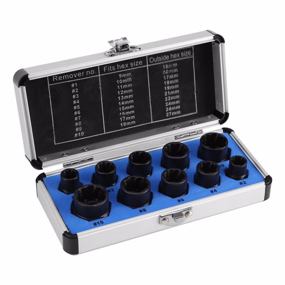 10 Piece Low Set Cased Bolt Nut Screw Remover Extractor Removal Set Broken nut bolt extractor Hexagon socket nut removal tool: long type