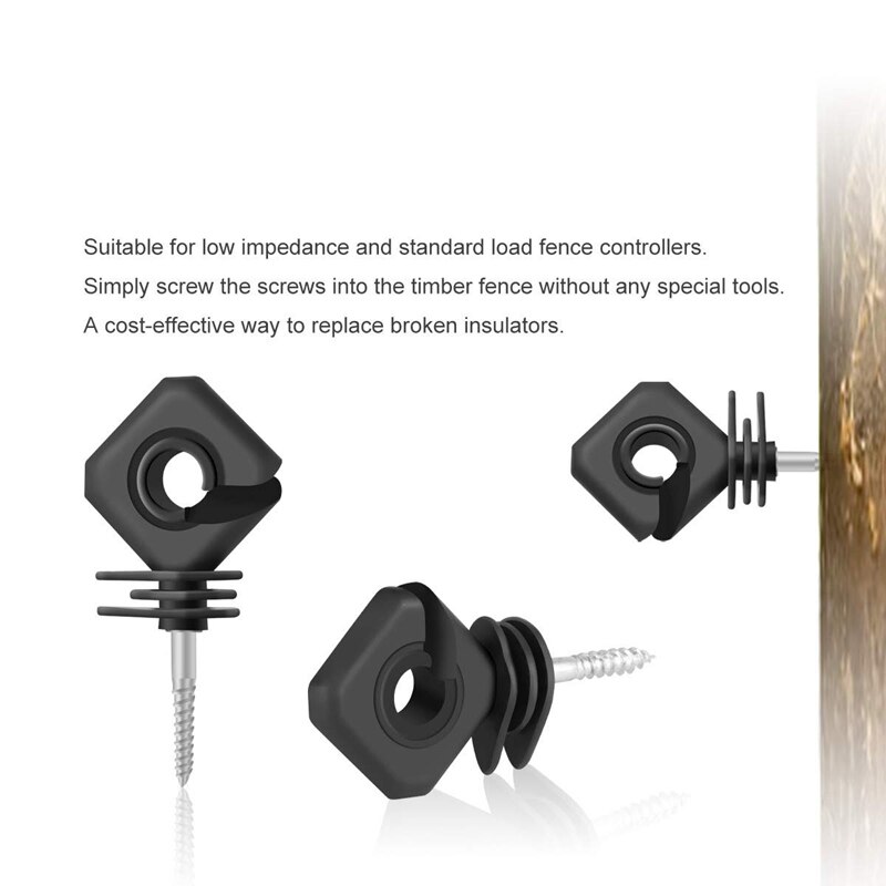 25Pcs Electric Fence Insulator,Screw-in Insulator Fence Ring for Wood Post,Black