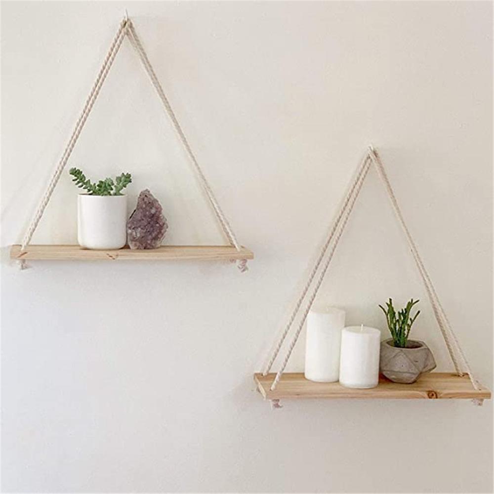Cuerda colgante de columpio de madera de primera , estantes flotantes montados en la pared, maceta de flores para plantas, decoración interior y exterior, simple C50