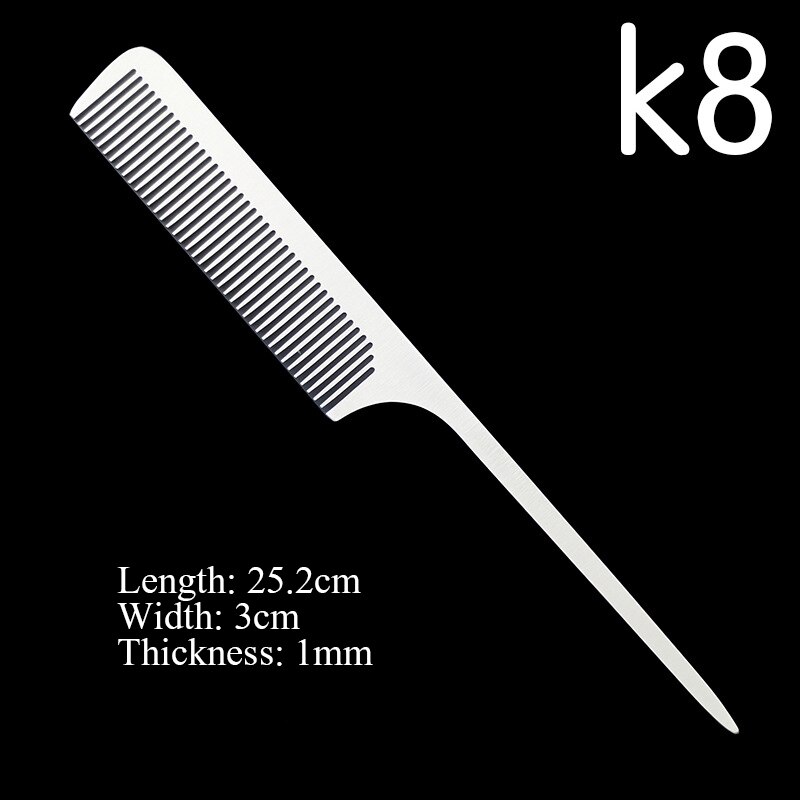 Kapper Salon Haar Knippen Kam Ultra-Dunne Rvs Silver Metal Kam Barbershop Kappers Haar Knippen Tools Kammen: K8 Comb