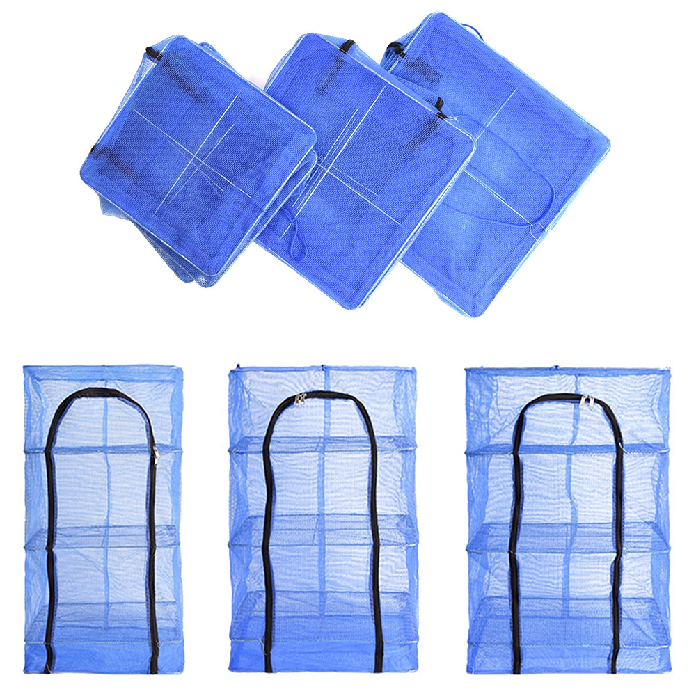 Foldable 4 Layers Fish Drying Rack Vegetable Dishes Dryer Mesh Hanging Net