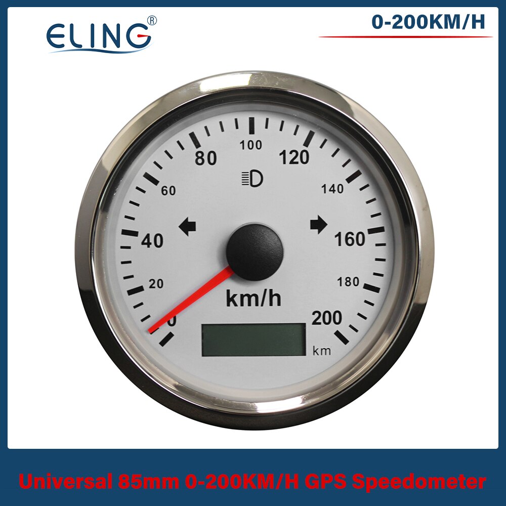 ELING Universal 85mm GPS Speedometer 0-125/160/200 km/h(MPH) Over Speed Alarm Left Right High Beam with Red Yellow Backlight: 200KWS