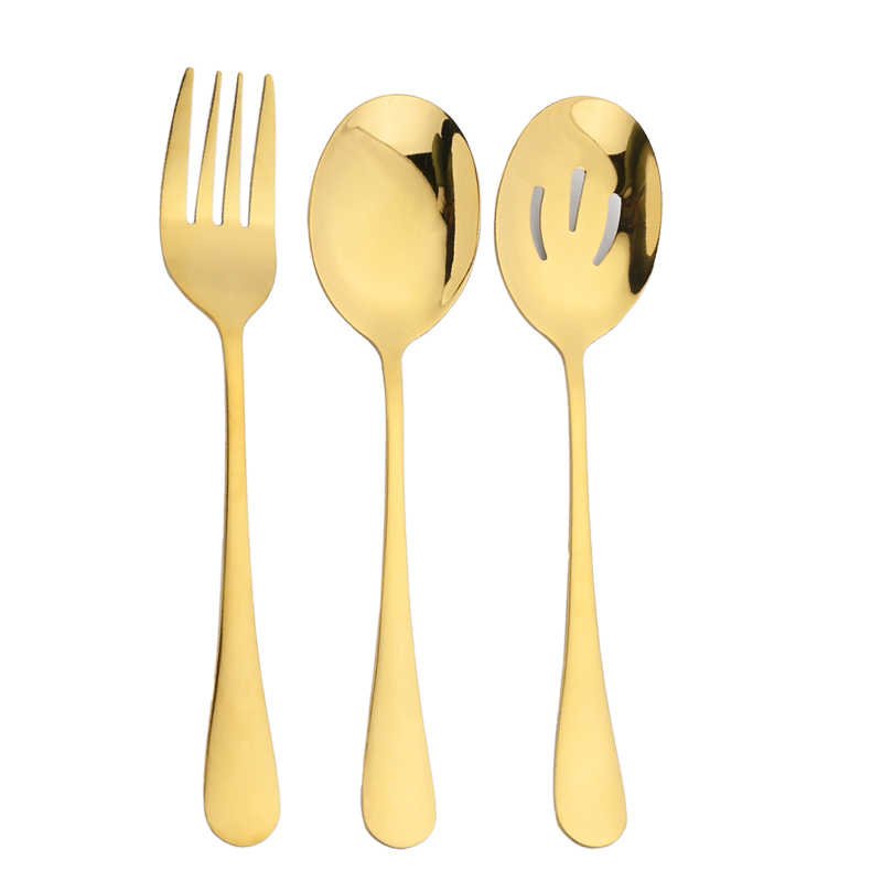 Western Stainless Steel Serving Spoon Restaurant Public Cutlery Soup Ladle Colander Fork Shovel Rainbow Distributing Spoons: Gold