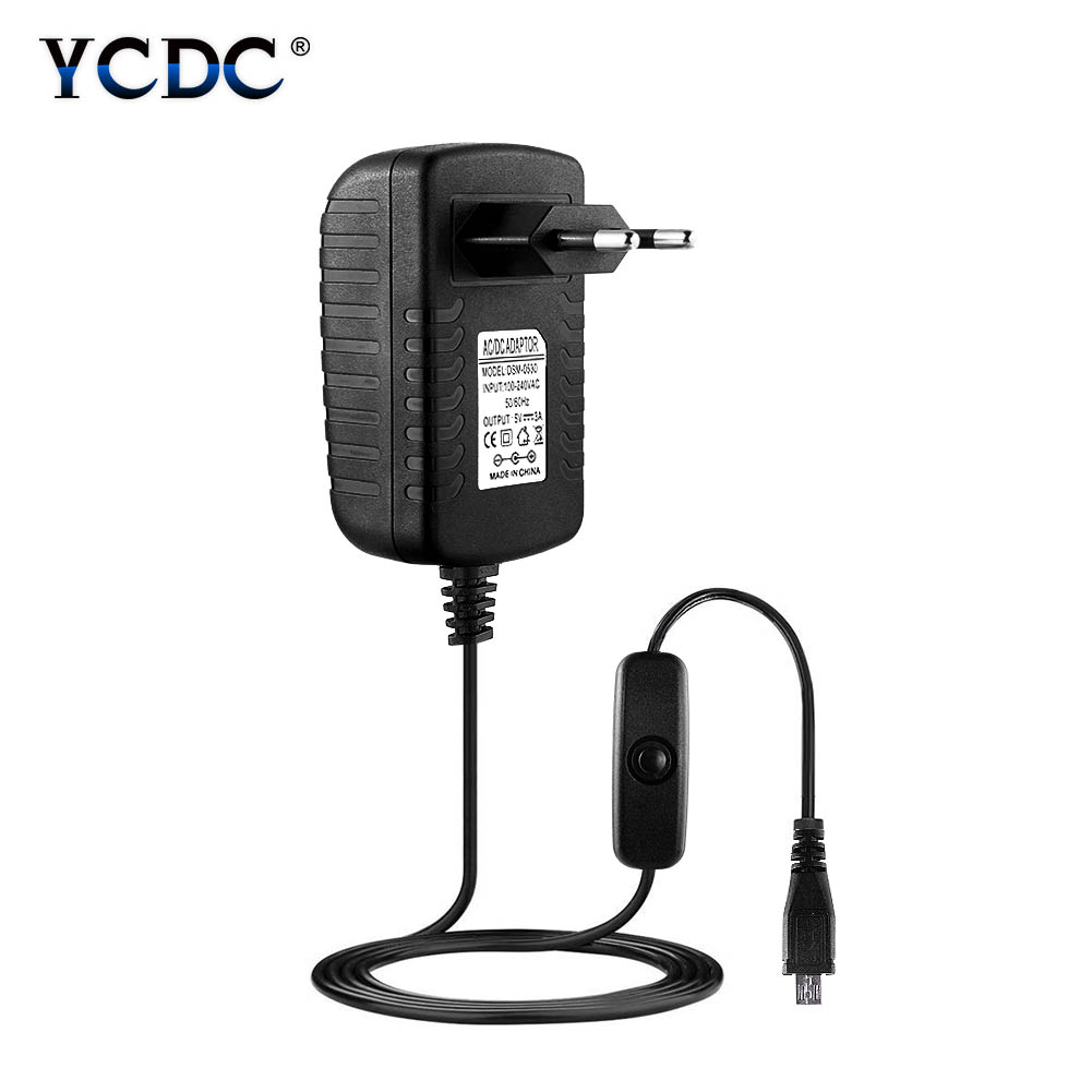 Adaptador de fuente de alimentación cargador de pared 5V 3A + interruptor de encendido/apagado para Raspberry Pi 3 B + P adaptador de fuente de alimentación/cargador de pared/Raspberry Pi 3: 5V 3A EU Plug