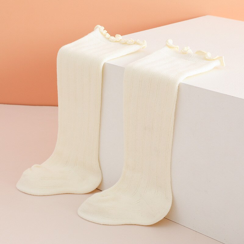 Leuke Streep Effen Kleur Over De Knie Baby Meisjes Kousen Sokken Baby Katoenen Zachte Warme Casual Kinderen Sokken meisje: white / 0-12M